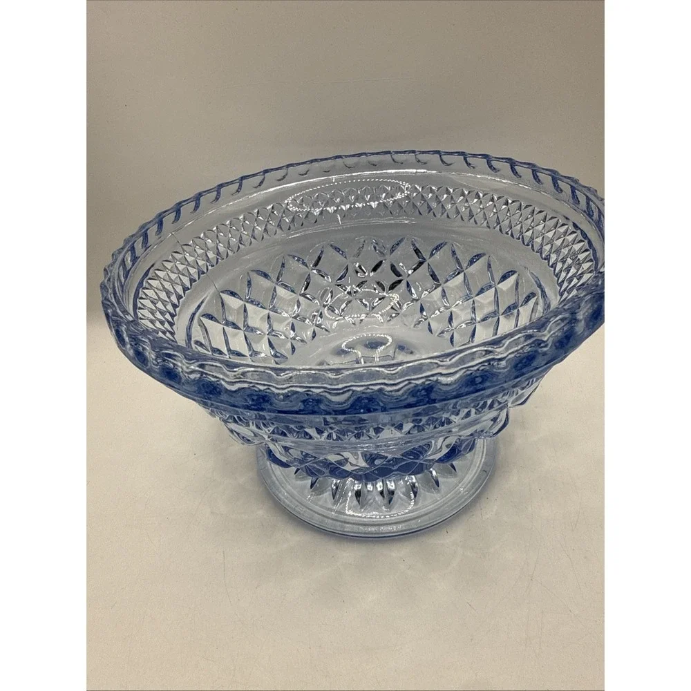 Vintage Sapphire Ice Blue Glass Wexford Pedestal Candy Dish Trinket Dish